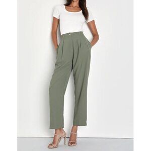 Lulus Sophisticated Company Sage Green Straight Leg Trouser Pants Sz Medium Wome